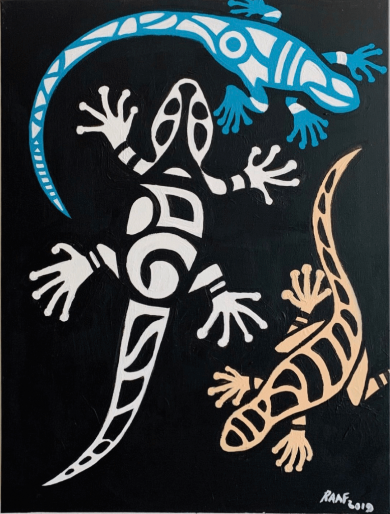 3-Geckos-in-Maori-style-by-raafpaintings
