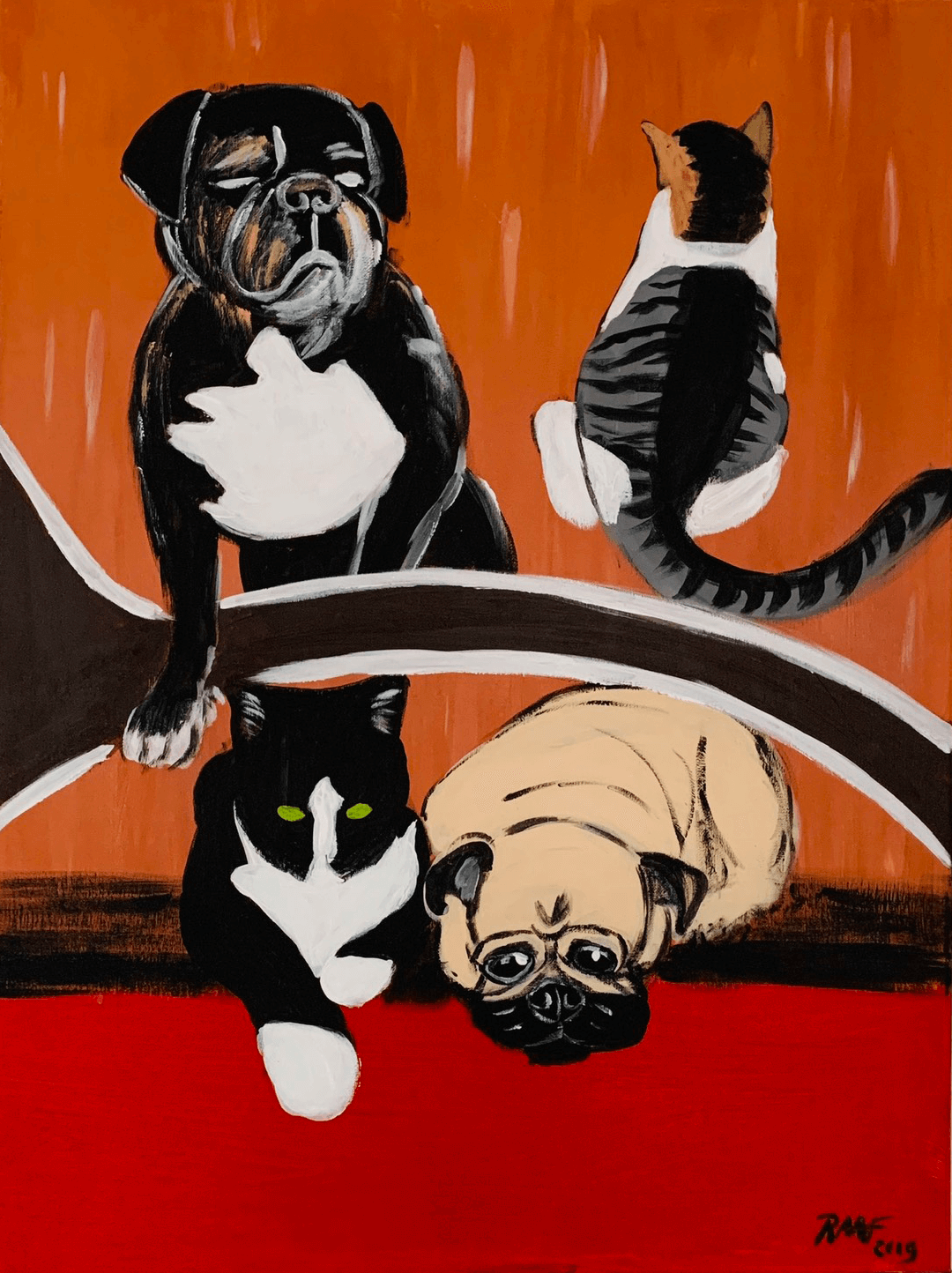 Dogs-and-cat-painting-by-raafpaintings
