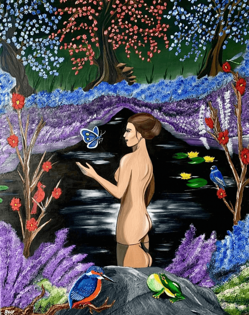 Woman-in-the-water-with-animals-by-raafpaintings